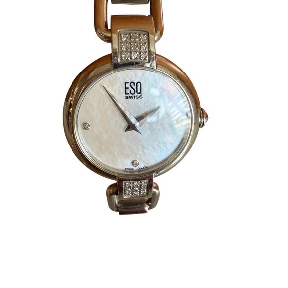 ESQ by Movado Watch E5407 Diamonds SS White MOP Dial Bangle Bracelet - Picture 2 of 6